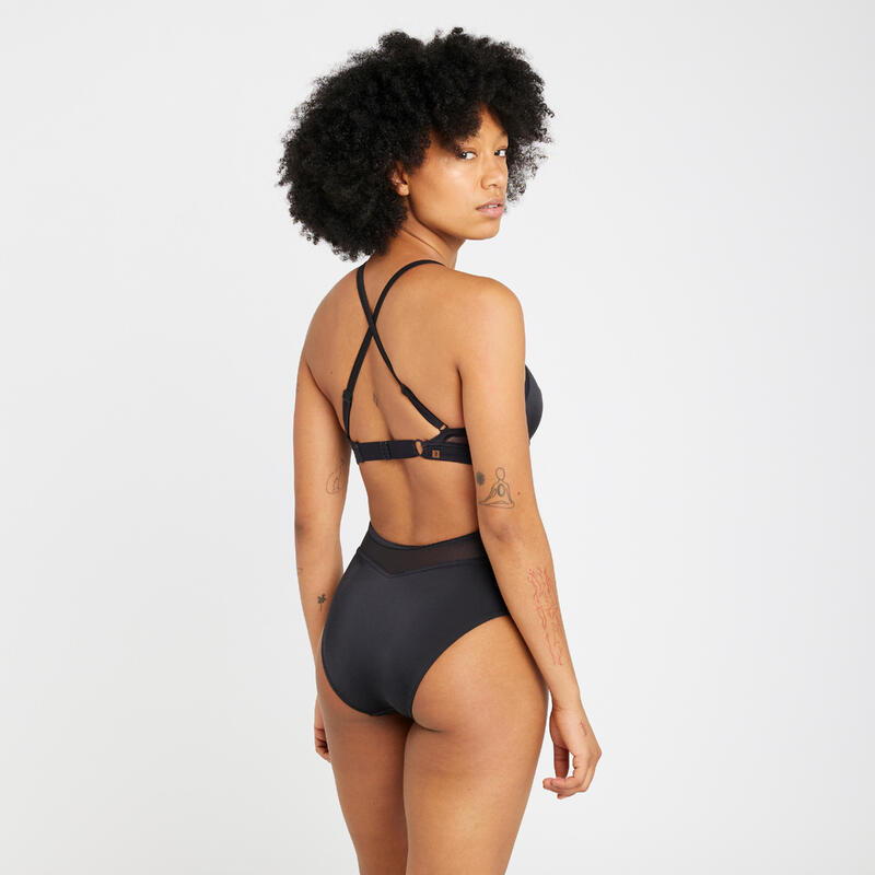 Costum de baie surf 1 întreg spate încrucișat reglabil Elise Negru Damă