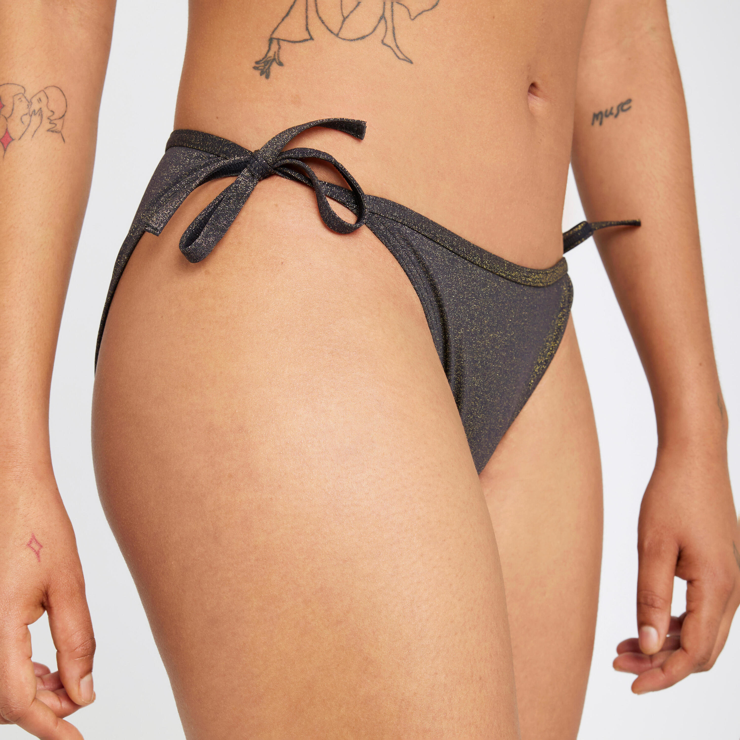 Braguita Bikini Culotte Sofy Bibi Mujer Negro Brillos Anudada 3/4