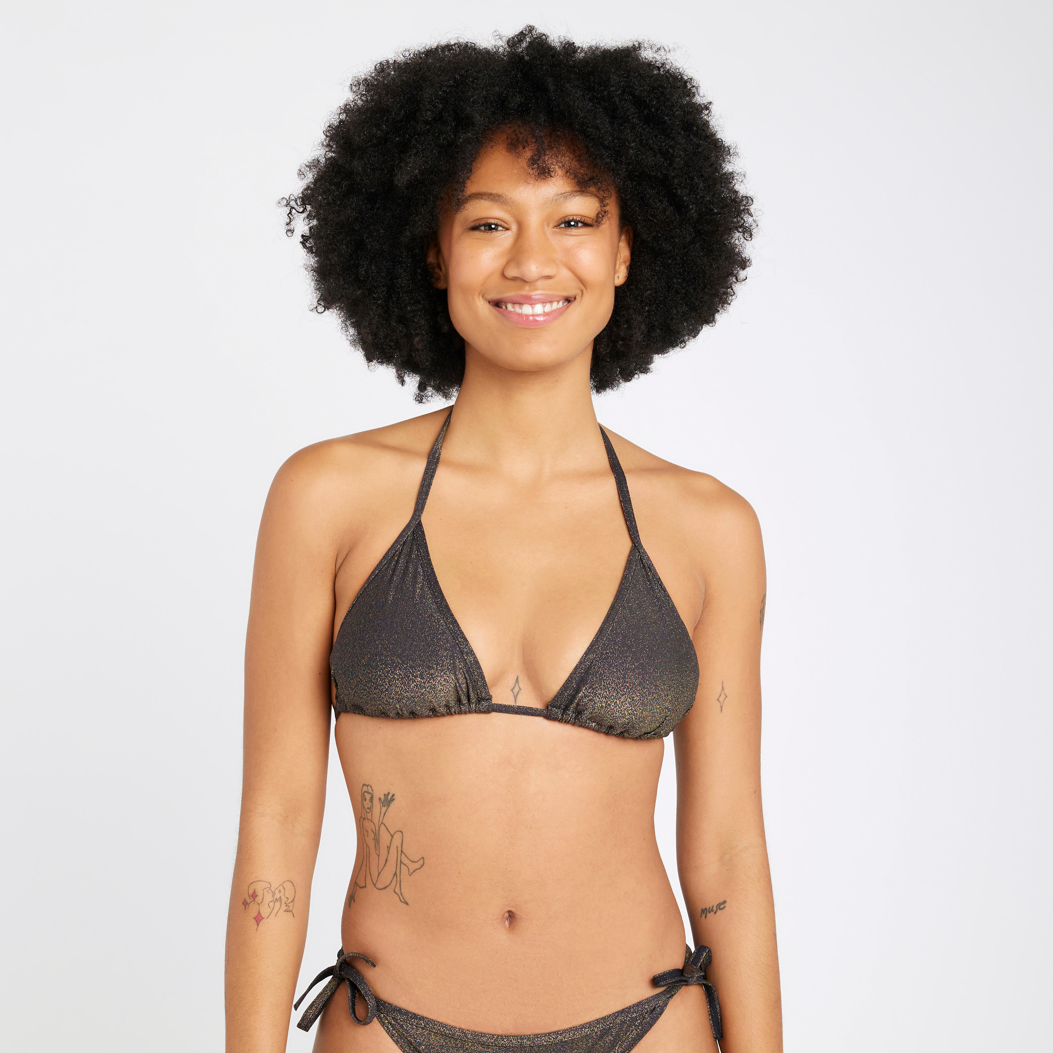 Olaian - Haut De Maillot De Bain Triangle Femme - Mae Noir Pailleté - Haut De Maillot De Bain (bikini) - Surf Bodyboard Ski Nautique - Noir - 44l -