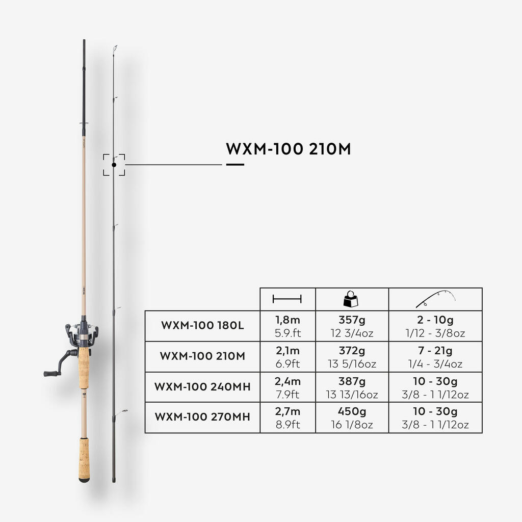סט חכה וגלגלת לדיג פיתיונות WXM 100 Spinning ‏2.10 מטר 7-21 גרם