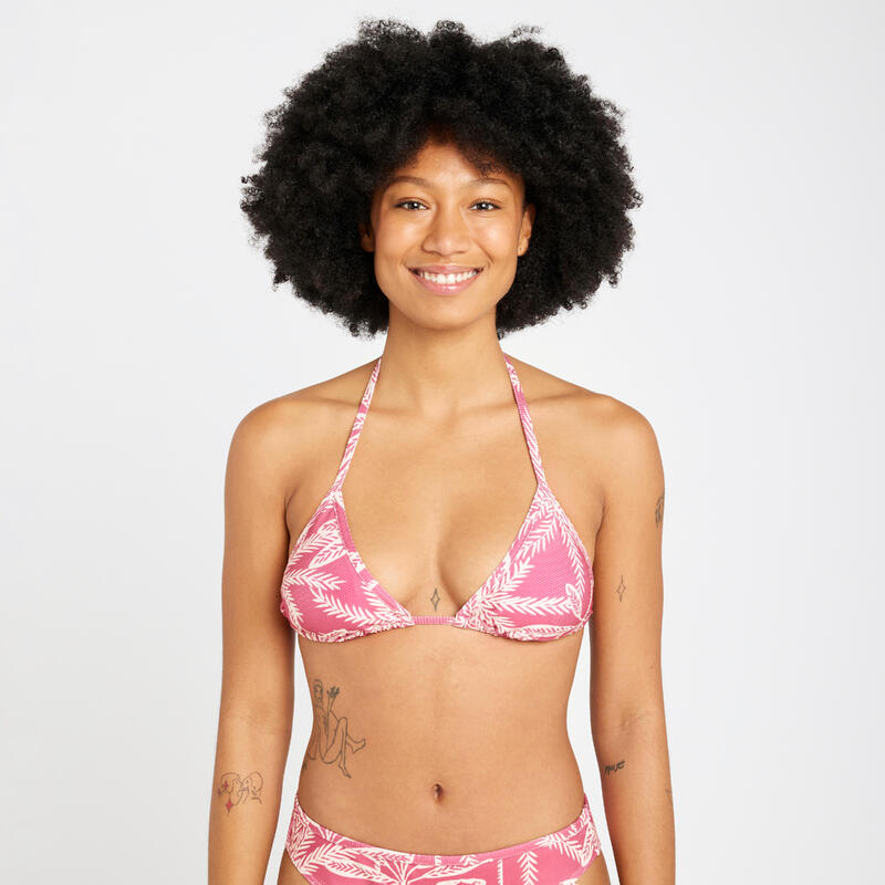Bikinitop met textuur voor dames triangel Mae palmer roze