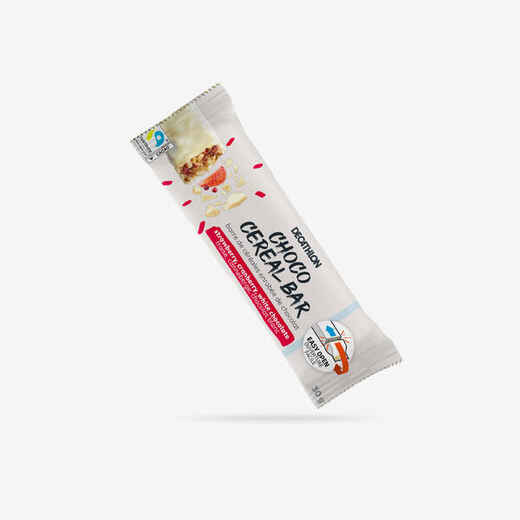 Mixed berries cereal bar coated in white chocolate