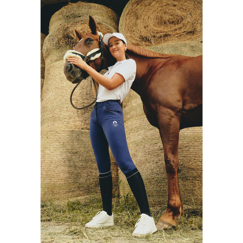 Pantalon 900 full grip équitation bleu Femme Paris 2024