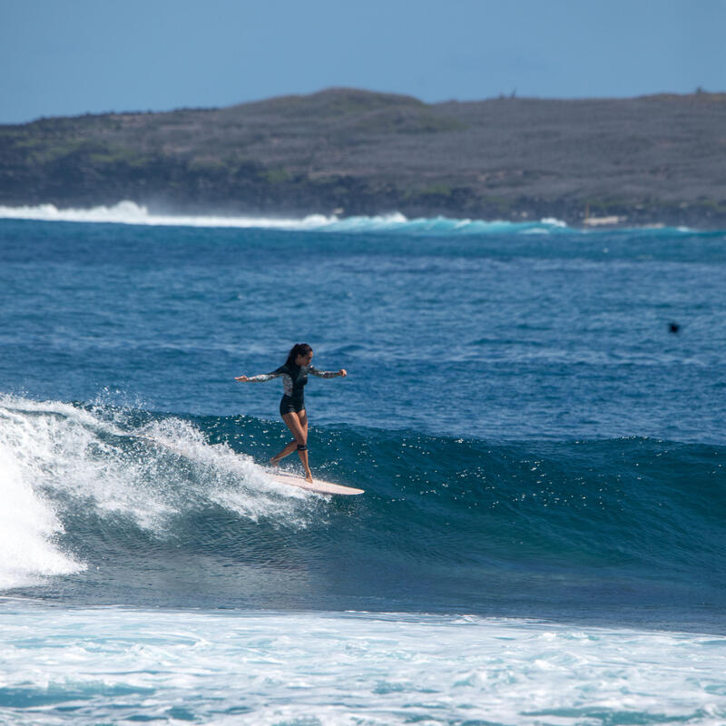 Damesshorty met lange mouwen voor surfen 900 met rugrits belly olive