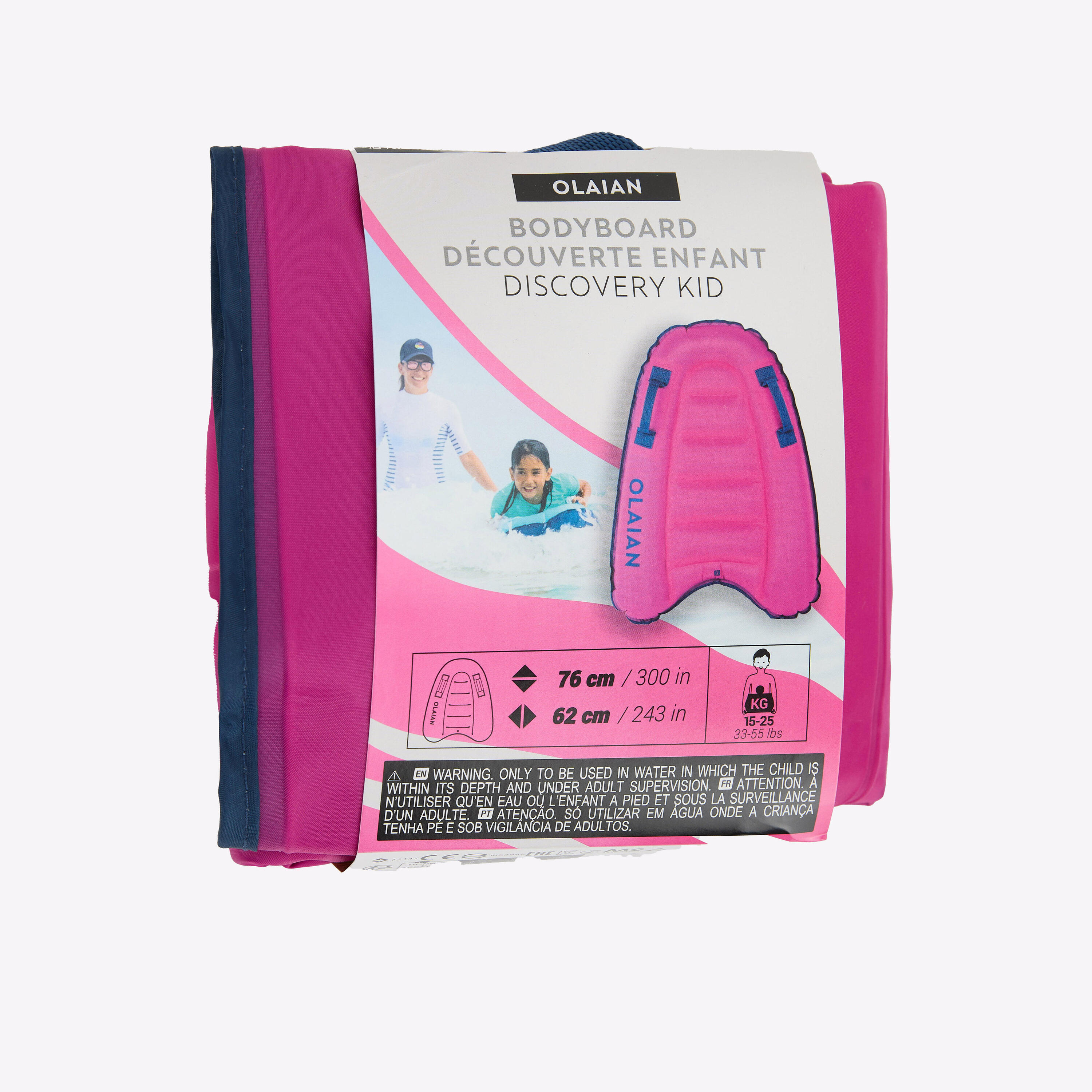 Opblaasbaar bodyboard voor kinderen Discovery roze 4-8 jaar (15-25 kg) 21/26