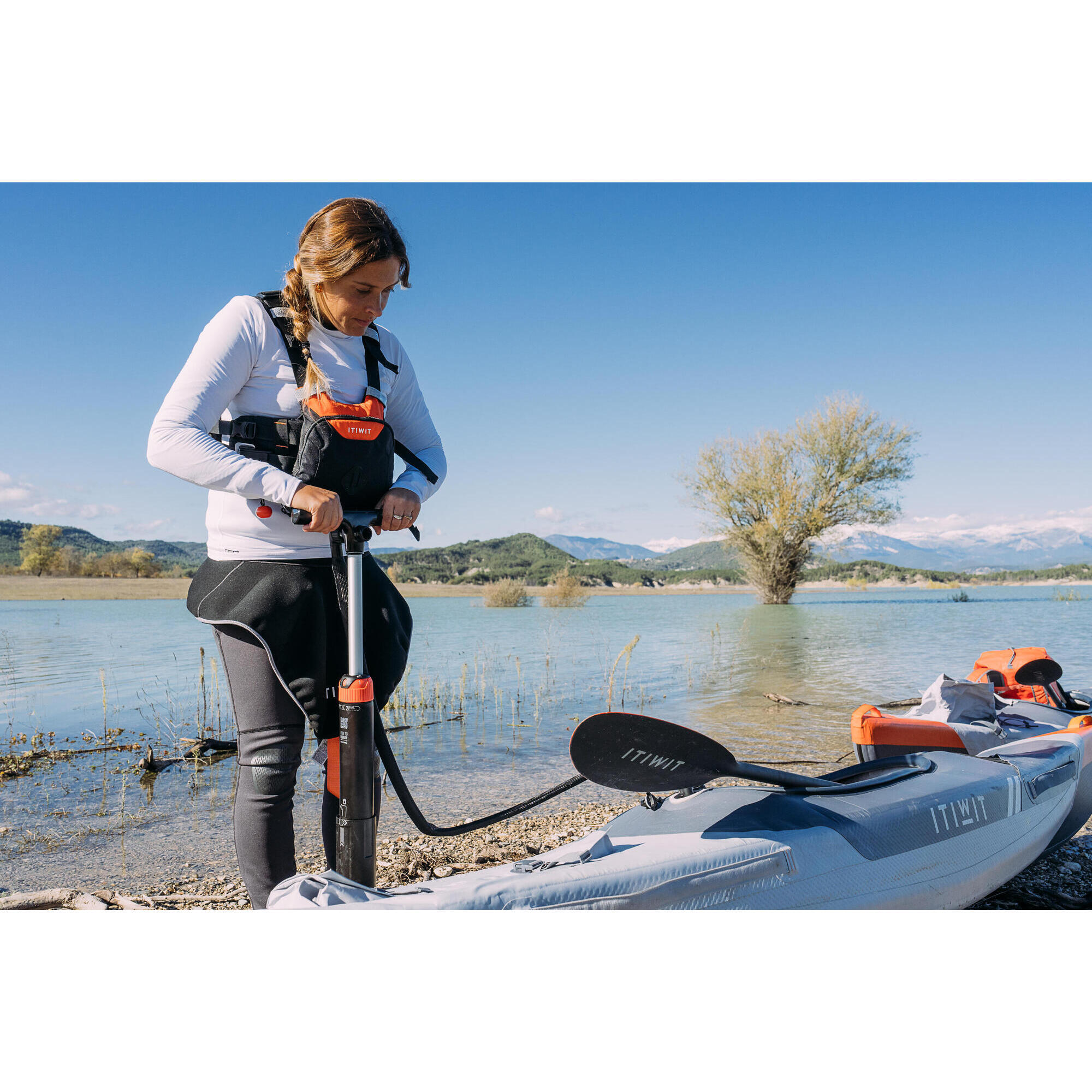 Pompa ad alta pressione compatta a doppia azione per stand up paddle e kayak 0-20PSI