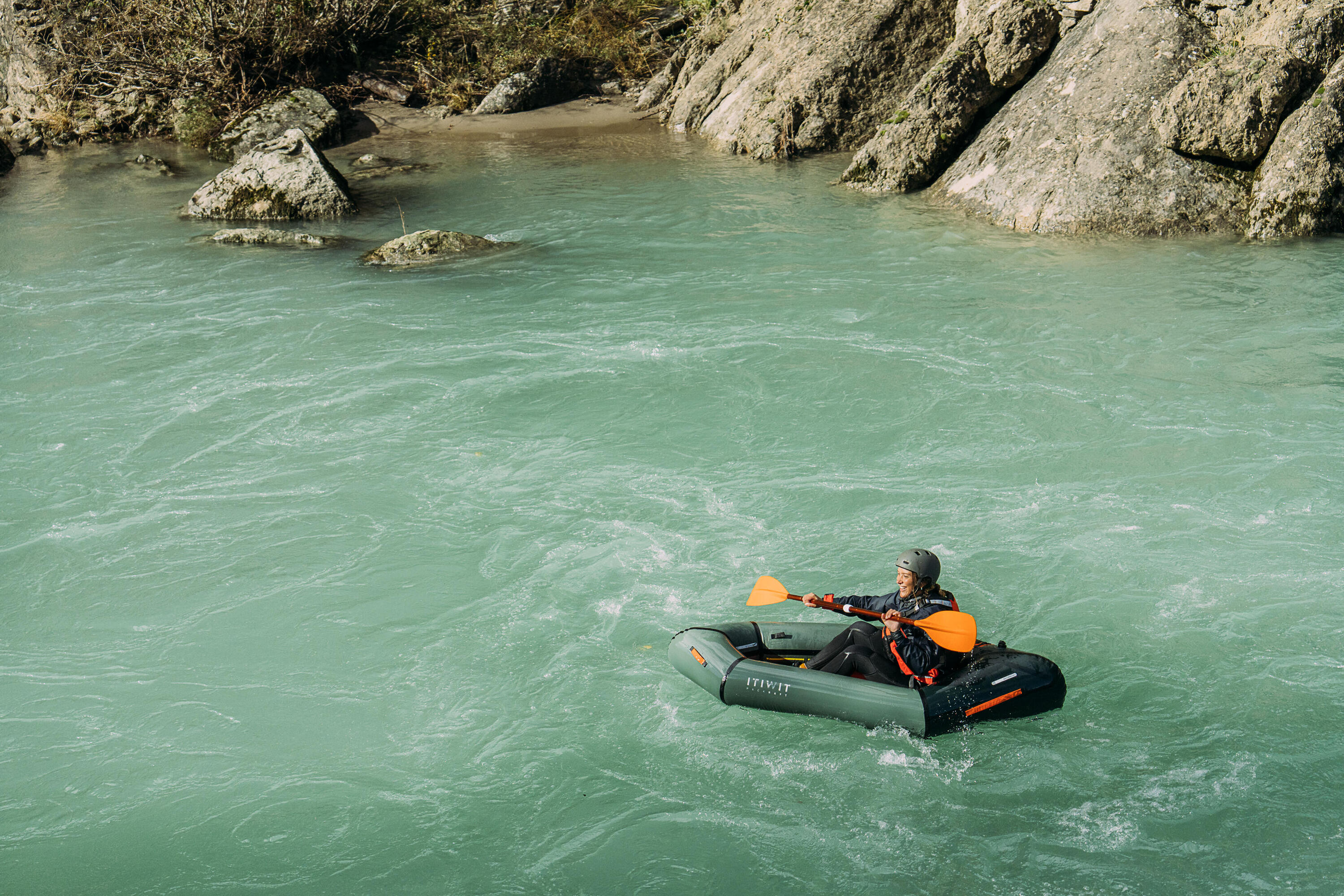 Pagaia de kayak/packraft simétrica desmontável regulável 4 partes 205-215cm 14/20