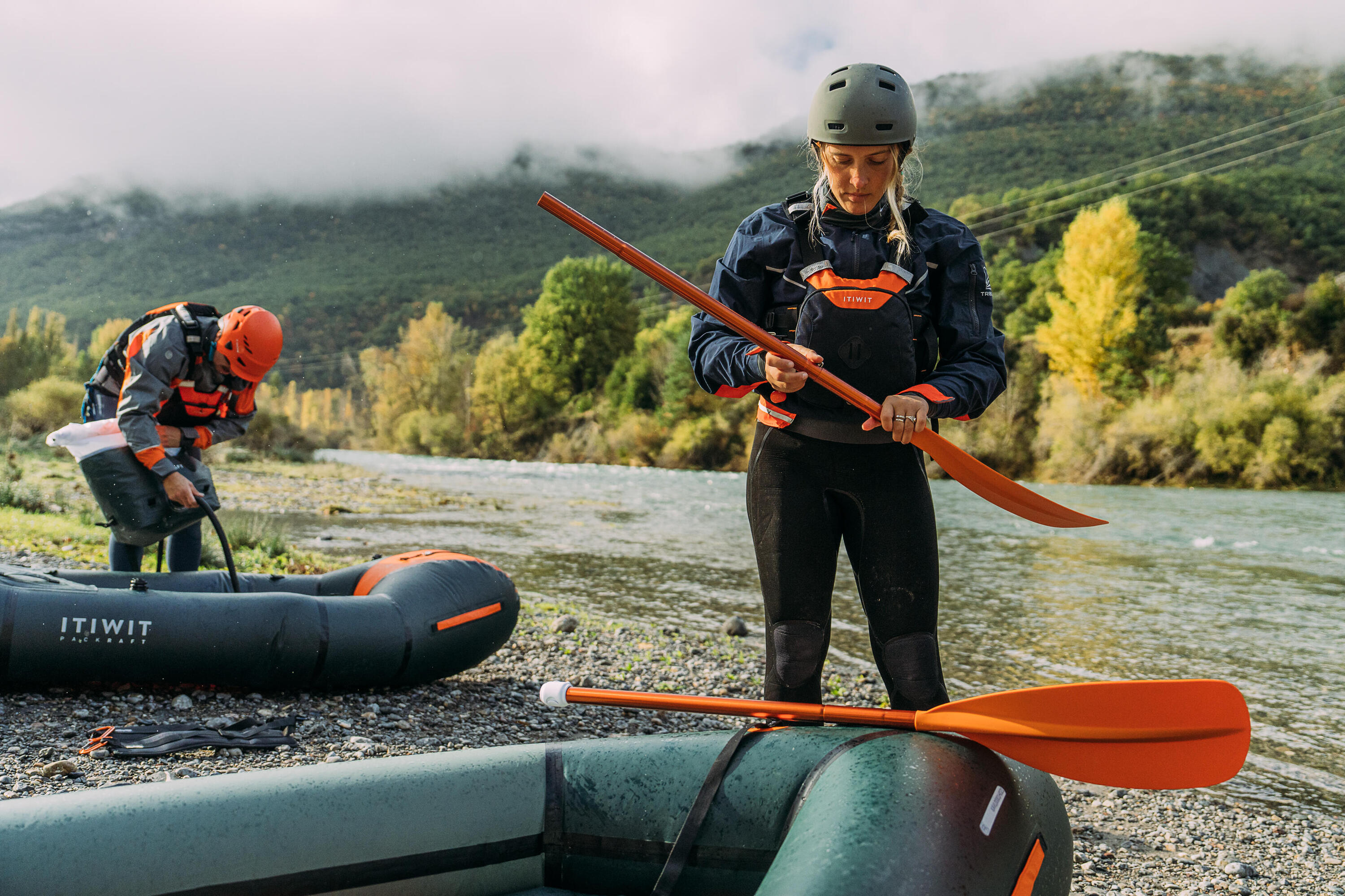 Pagaia de kayak/packraft simétrica desmontável regulável 4 partes 205-215cm 12/20