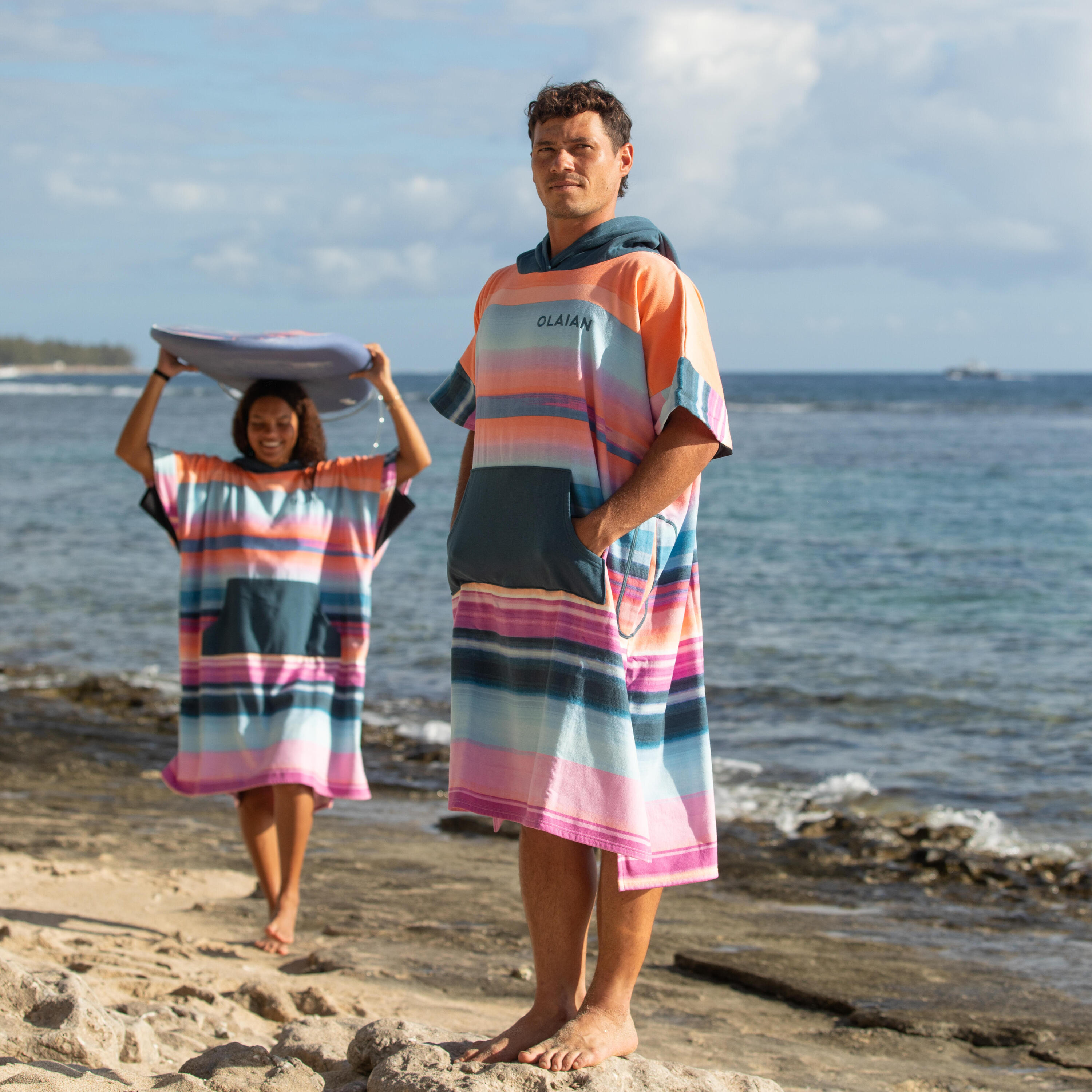 Adult Surf Poncho - 500 Sunset pink 2/7