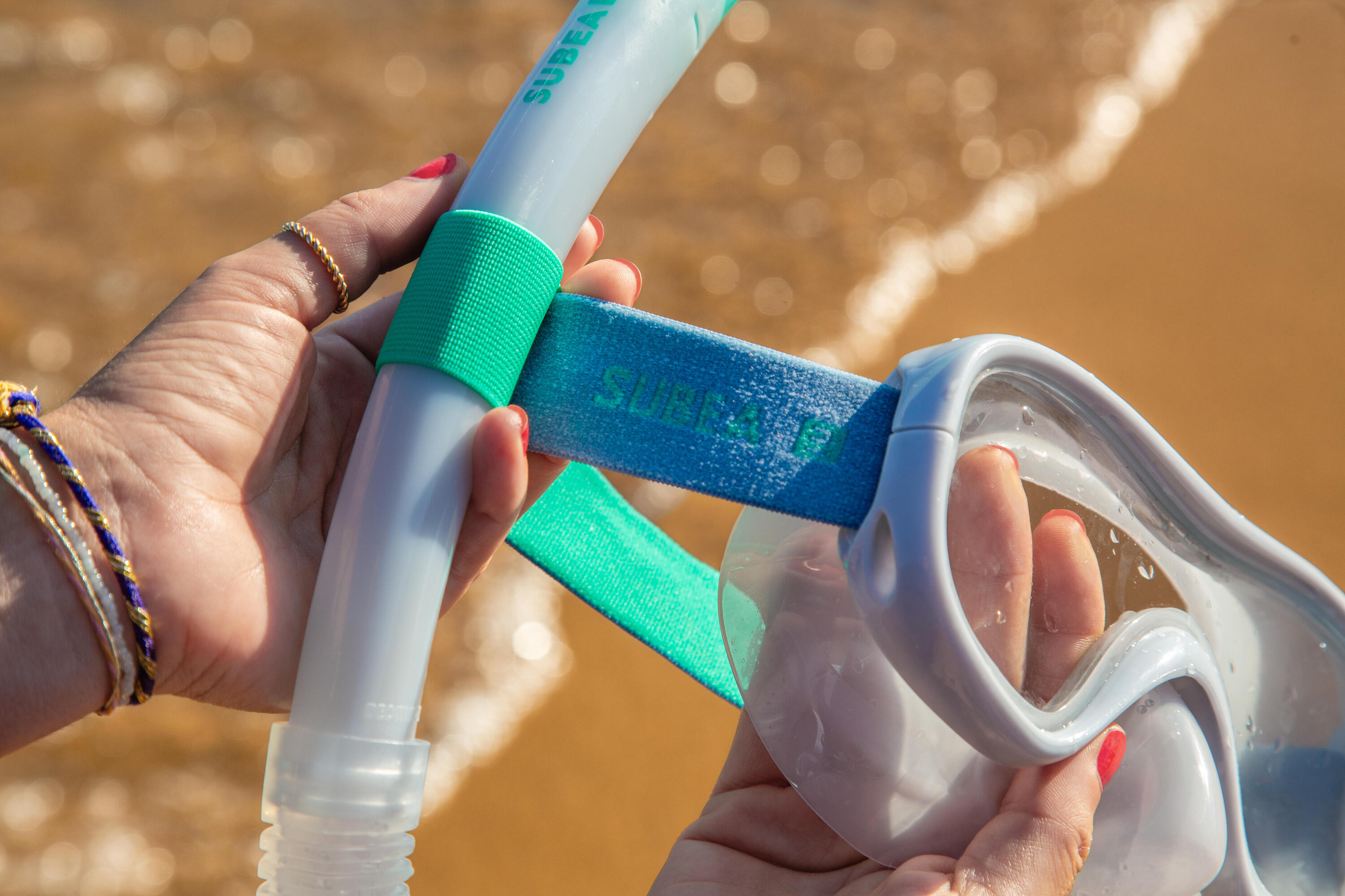 Snorkelset voor volwassenen duikbril en snorkel 100 lichtblauw 7/10