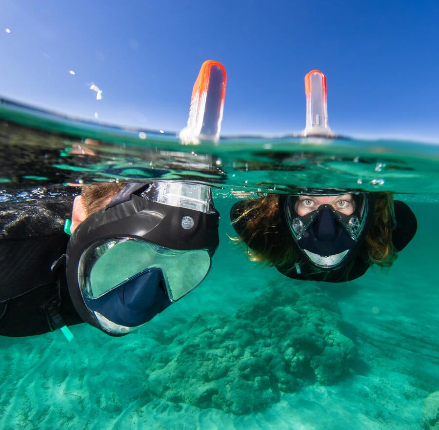 SCHNORCHELMASKE TAUCHEN DAMEN/HERREN - EASYBREATH 900 BLAU: Anleitung, Reparatur