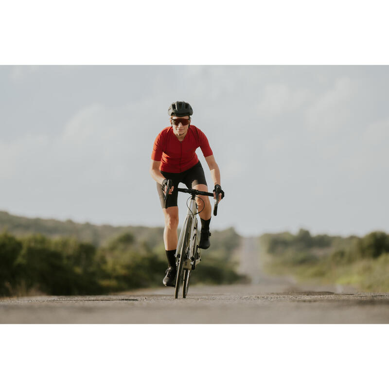 Maillot de vélo de route manches courtes été femme - Endurance Rouge brique