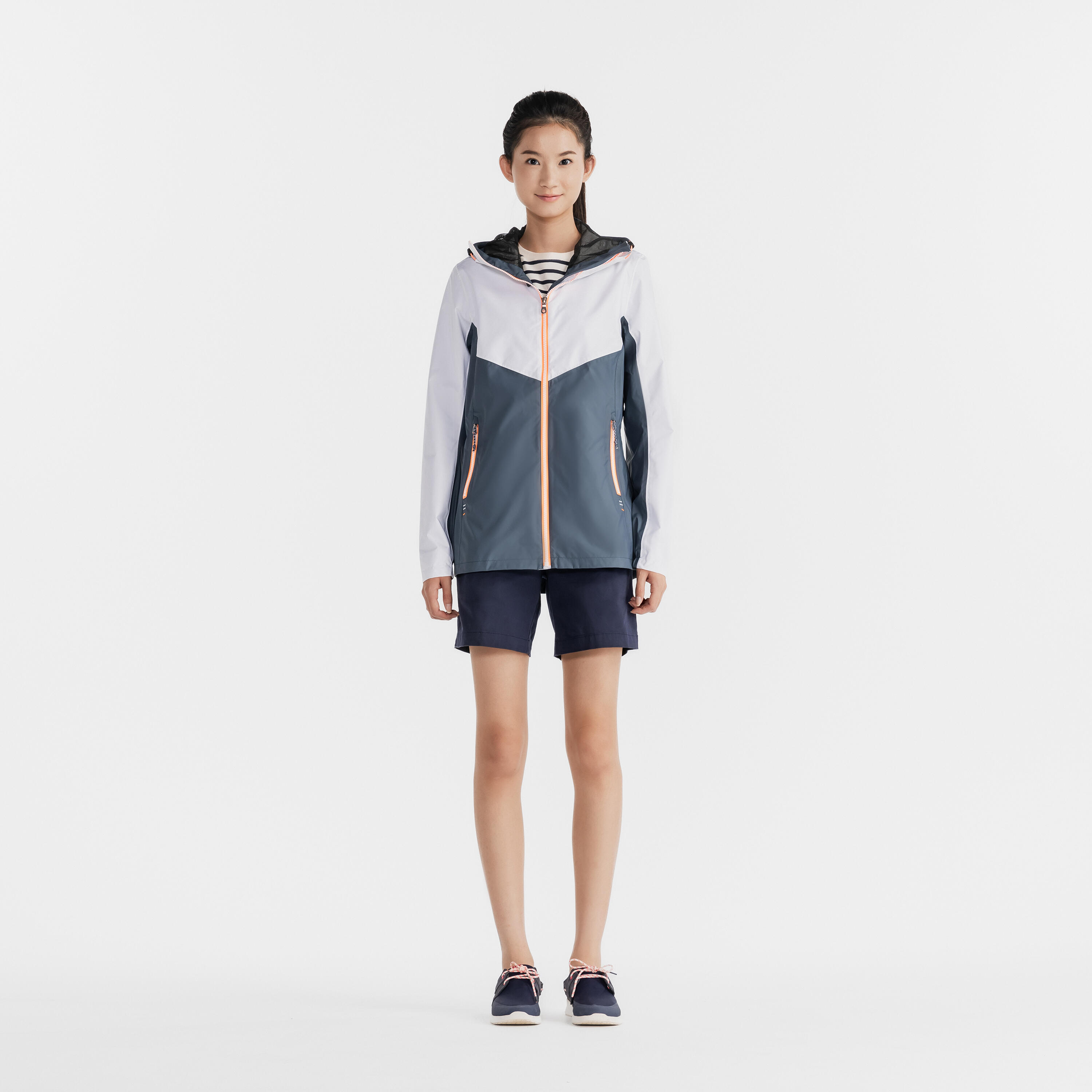 Gebraucht - Segeljacke Regenjacke Damen wasserdicht Sailing 100 grau/weiß 24/54