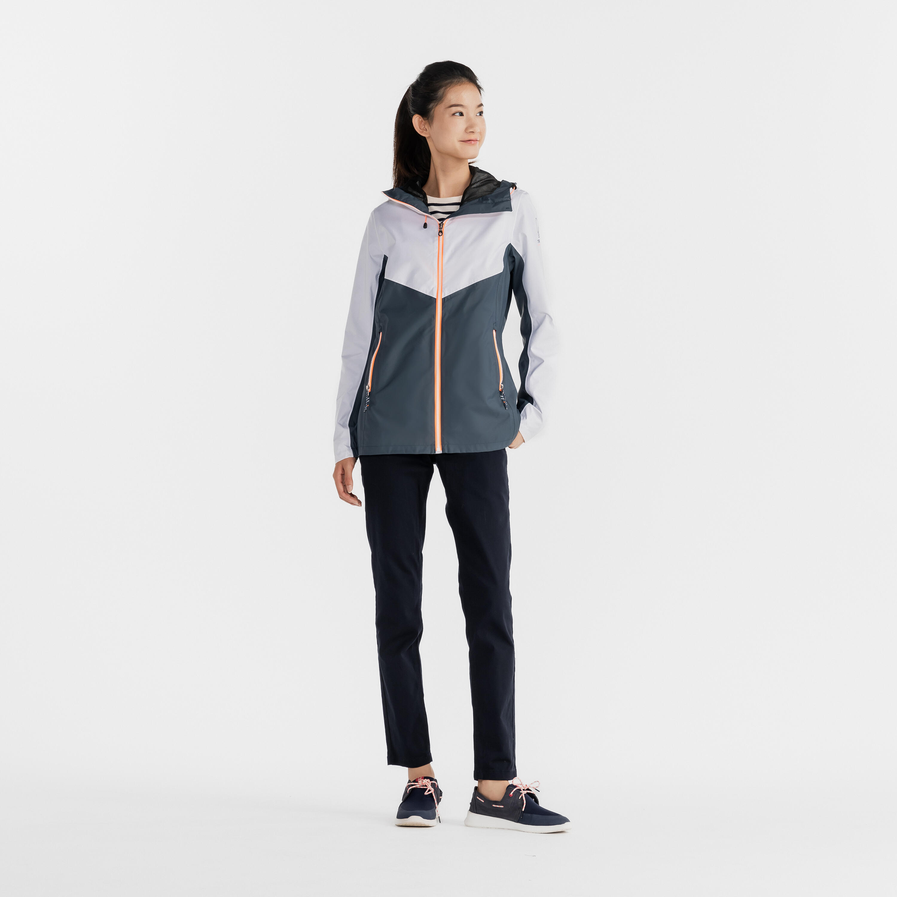 Gebraucht - Segeljacke Regenjacke Damen wasserdicht Sailing 100 grau/weiß 26/54