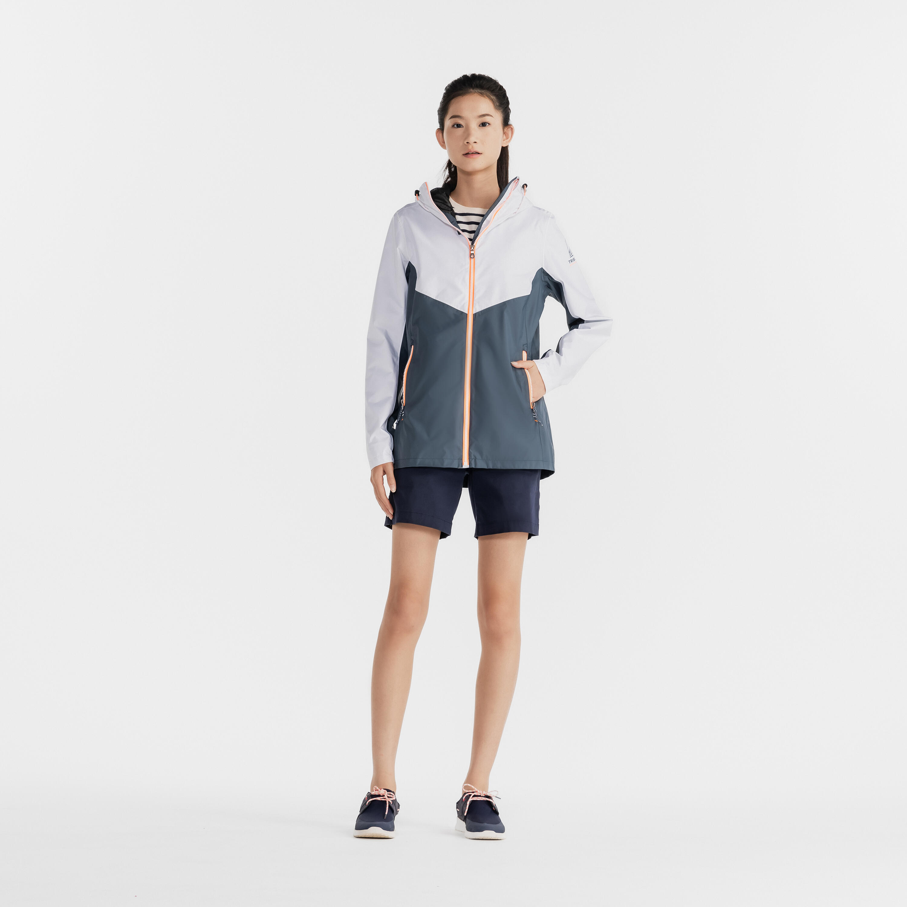 Gebraucht - Segeljacke Regenjacke Damen wasserdicht Sailing 100 grau/weiß 27/54