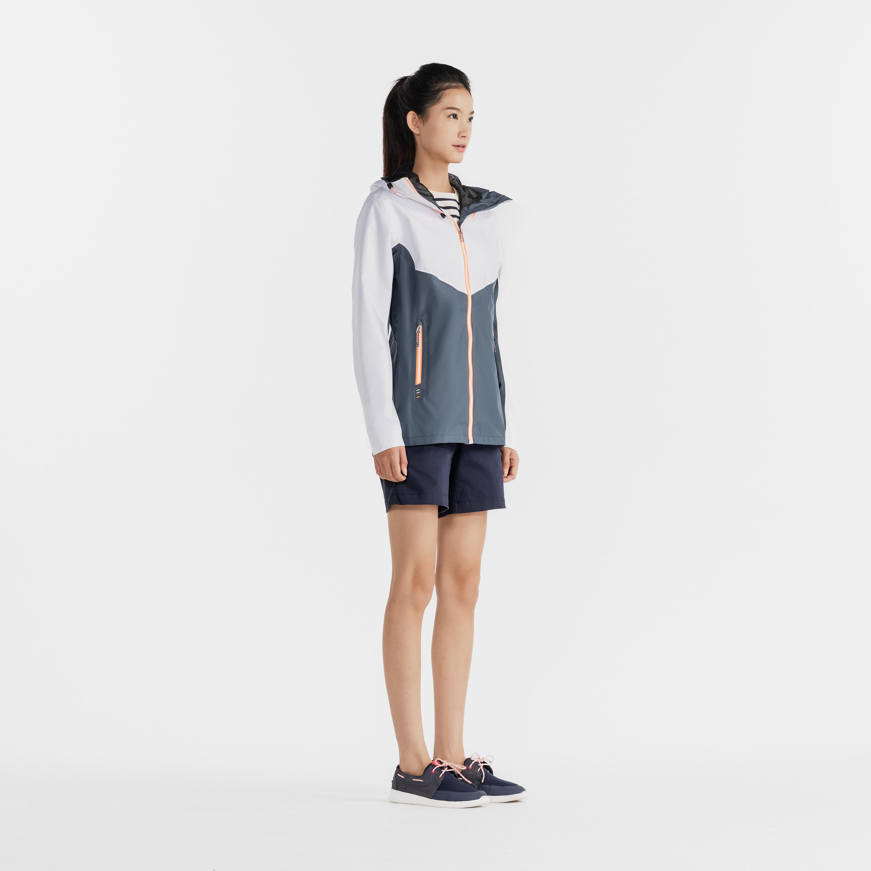 Gebraucht - Segeljacke Regenjacke Damen wasserdicht Sailing 100 grau/weiß 28/54