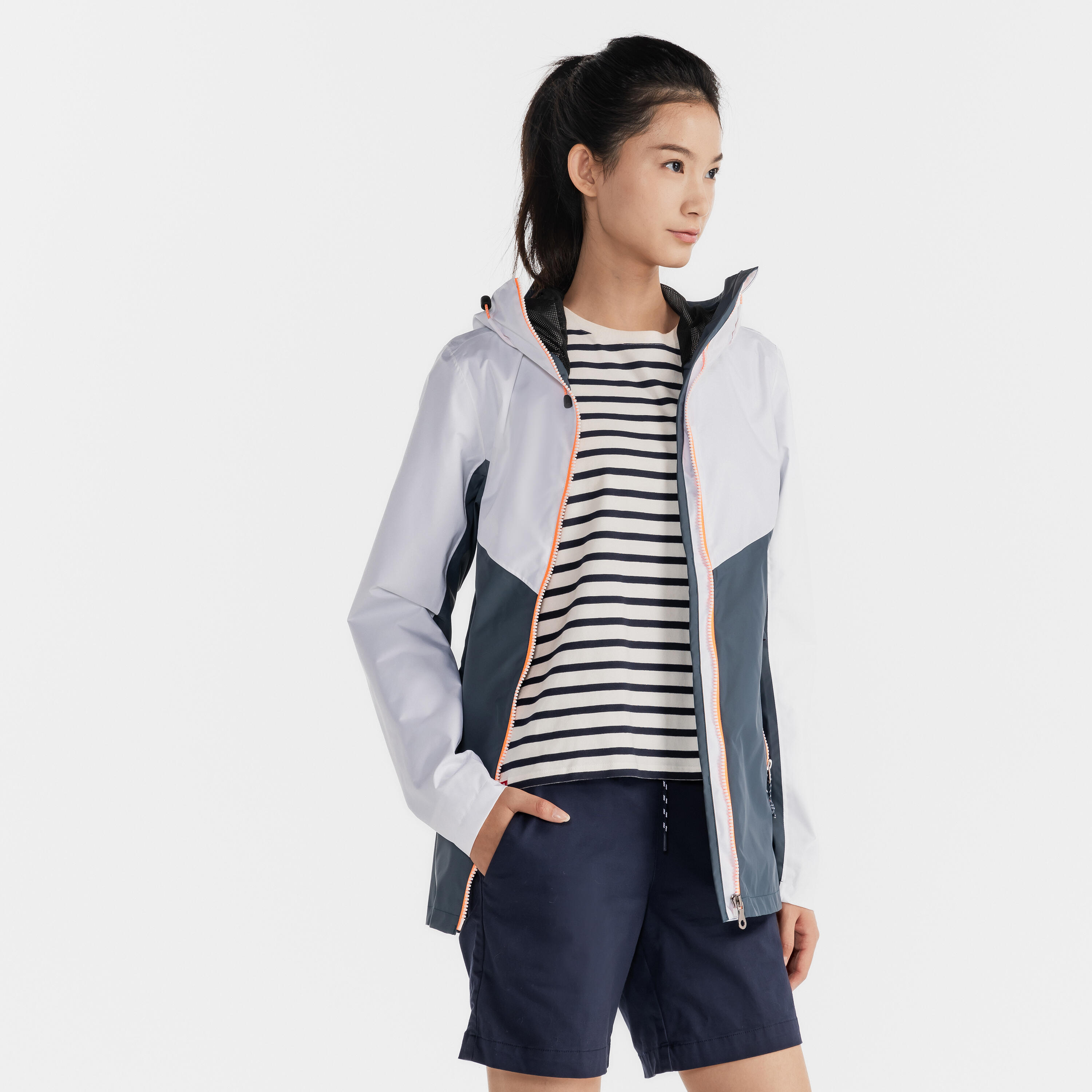 Gebraucht - Segeljacke Regenjacke Damen wasserdicht Sailing 100 grau/weiß 29/54