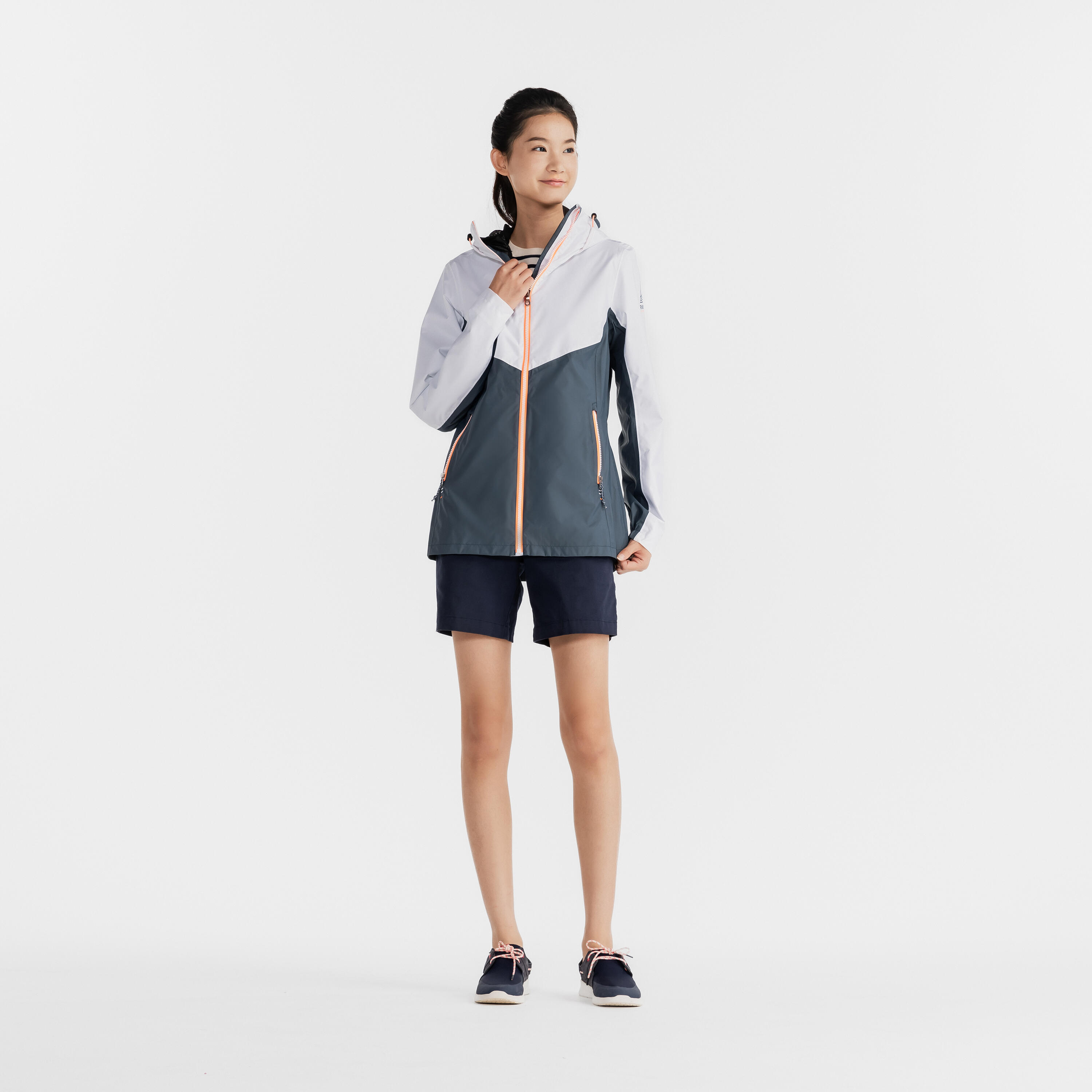 Gebraucht - Segeljacke Regenjacke Damen wasserdicht Sailing 100 grau/weiß 30/54