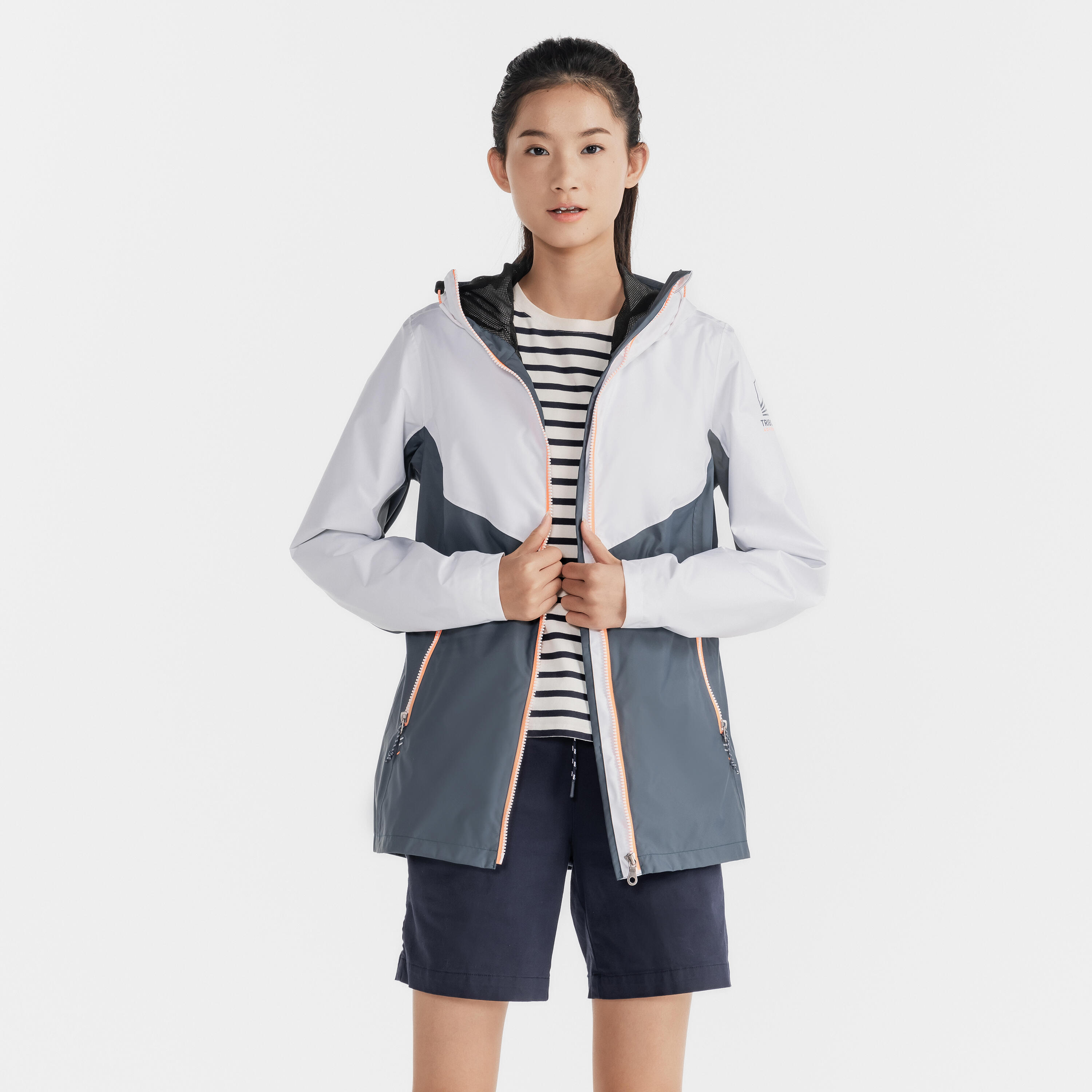 Gebraucht - Segeljacke Regenjacke Damen wasserdicht Sailing 100 grau/weiß 35/54