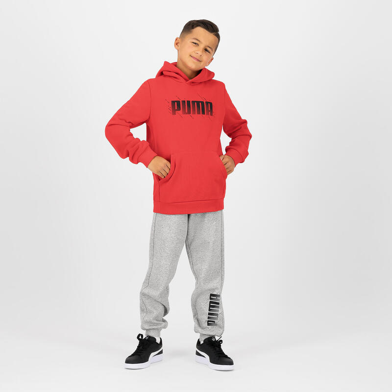 Felpa Puma bambino ginnastica con cappuccio pesante rossa stampata