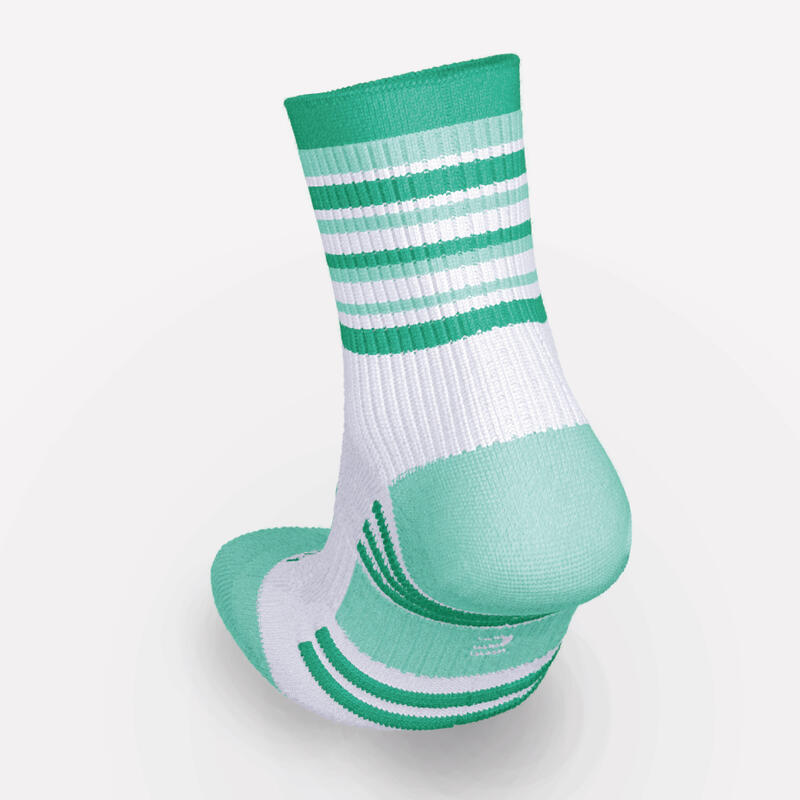 KIPRUN 500 mid kids' comfort running socks 2-pack - navy and striped green