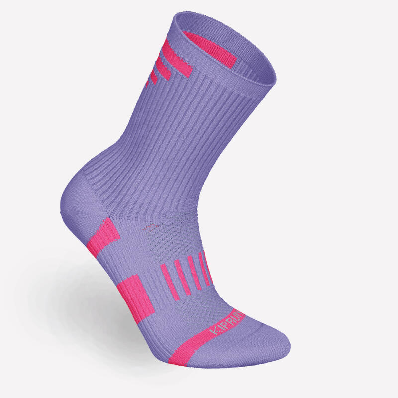 Kids' Running Socks AT 500 Comfort High 2-Pack - purple pink