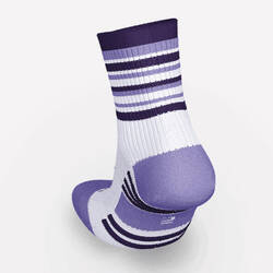 KIPRUN 500 mid kids' comfort running socks 2-pack - striped and plain purple