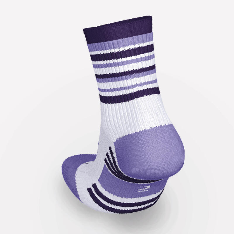 兒童舒適中筒跑步襪（2 雙入）－條紋和紫色