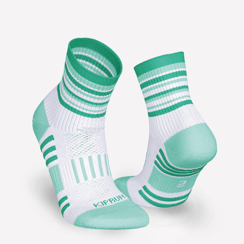 LotX2 de chaussettes running confort Enfant - KIPRUN 500 mid marine et rayé vert