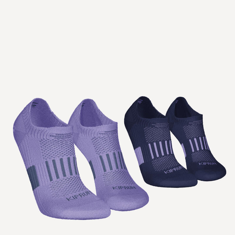 KIPRUN 500 low kids' comfort running socks 2-pack - purple navy