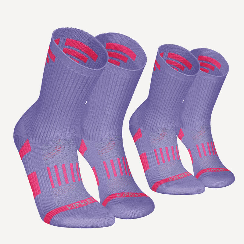 Kids' Running Socks AT 500 Comfort High 2-Pack - purple pink
