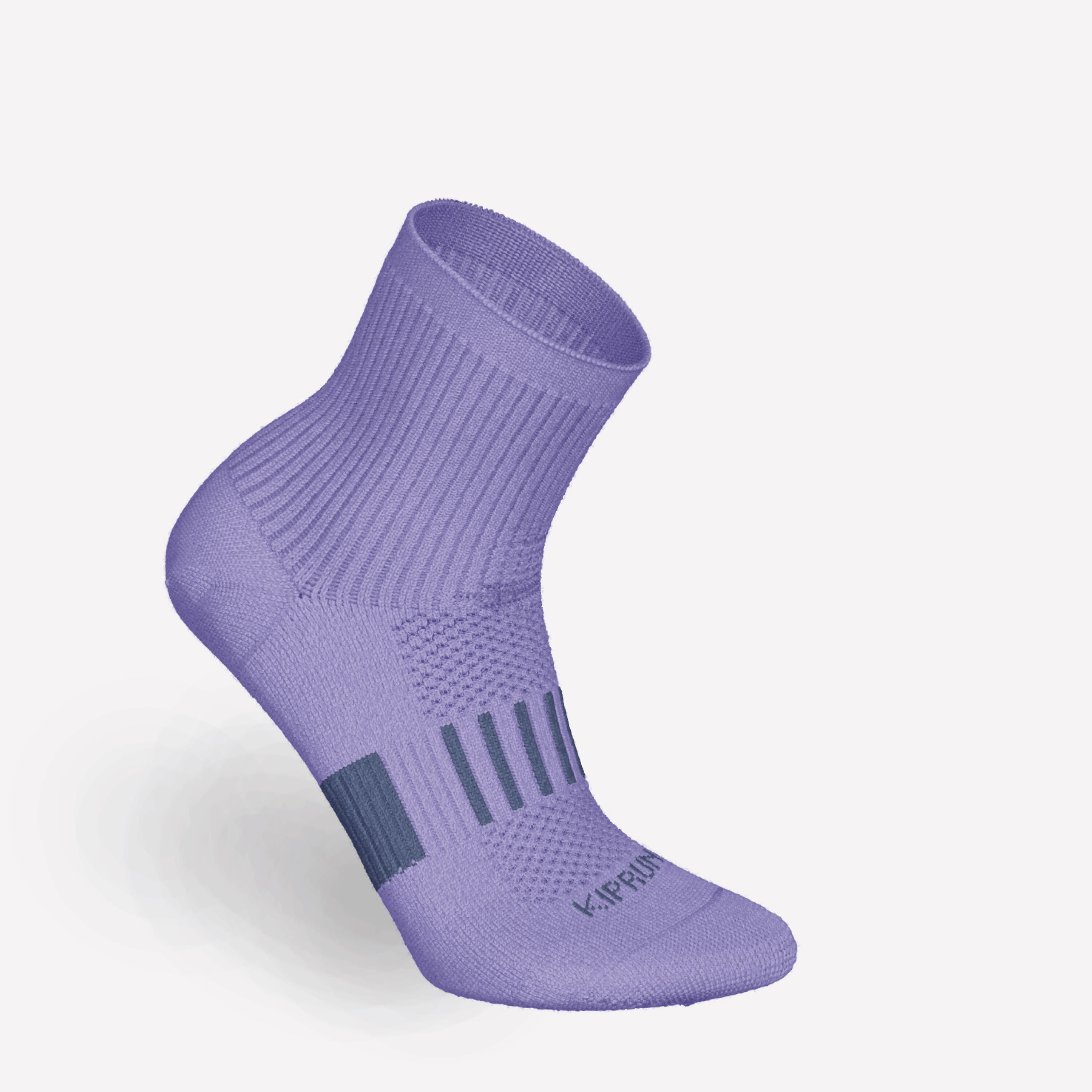 KIPRUN 500 mid kids' comfort running socks 2-pack - striped and plain purple 4/11