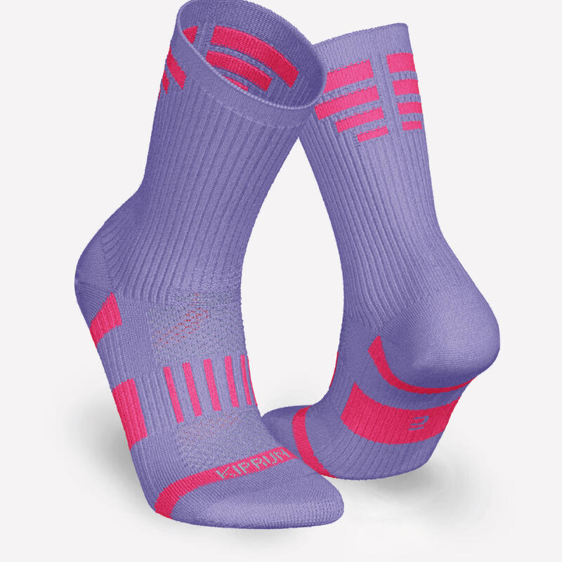 Kids' Running Socks AT 500 Comfort High 2-Pack - purple pink