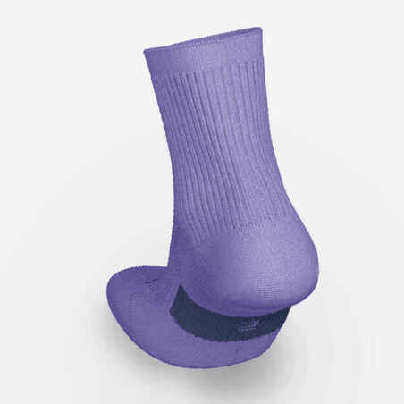 KIPRUN 500 mid kids' comfort running socks 2-pack - striped and plain purple