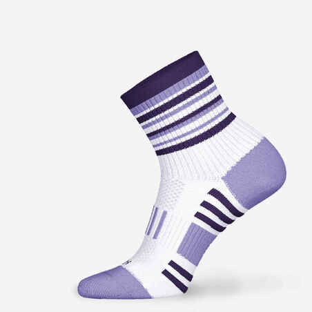 KIPRUN 500 mid kids' comfort running socks 2-pack - striped and plain purple