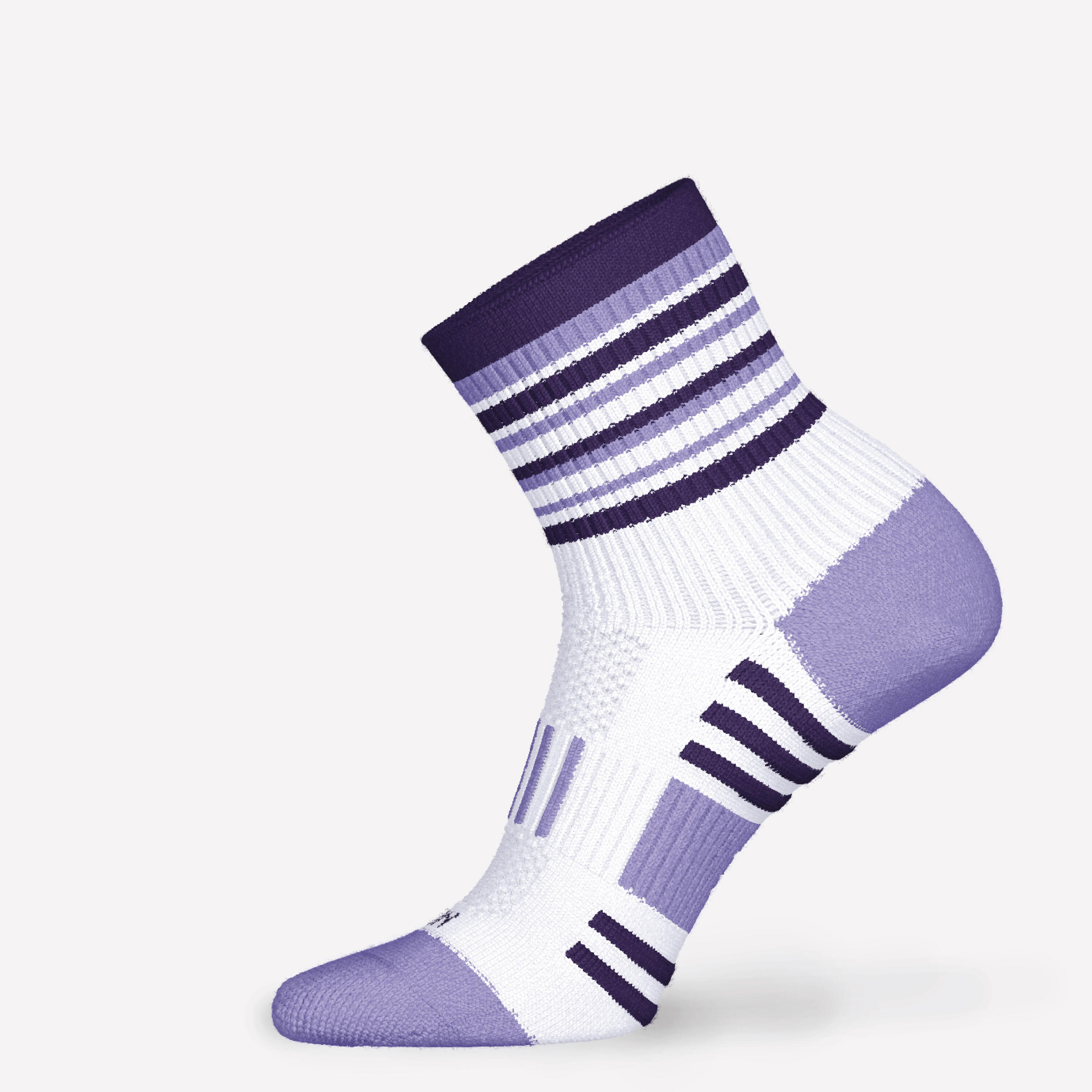 KIPRUN 500 mid kids' comfort running socks 2-pack - striped and plain purple 8/11