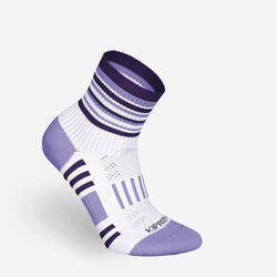 KIPRUN 500 mid kids' comfort running socks 2-pack - striped and plain purple