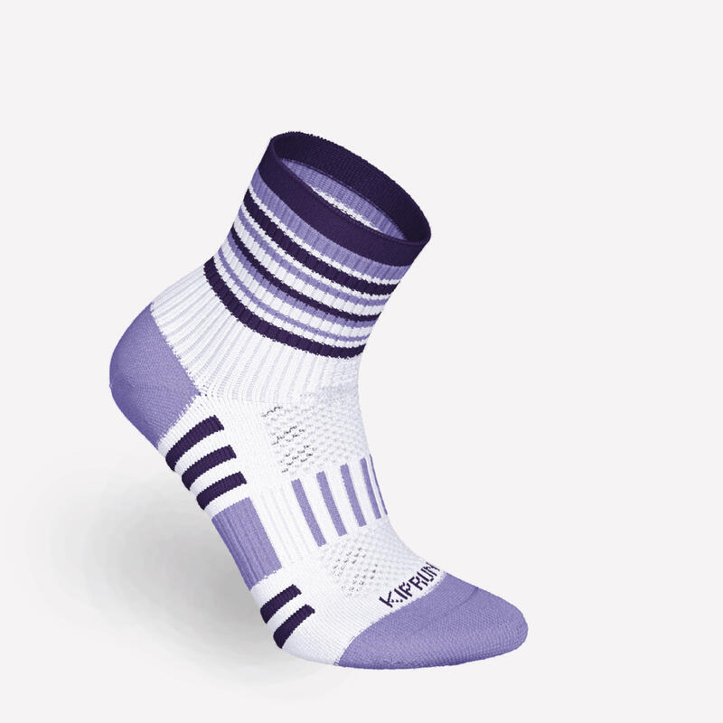 Conj.X2 meias de running conforto Criança - KIPRUN 500 mid liso e riscas violeta