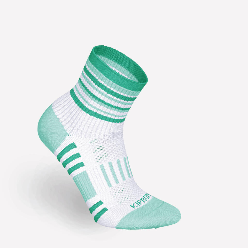 LotX2 de chaussettes running confort Enfant - KIPRUN 500 mid marine et rayé vert