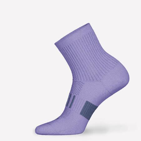 KIPRUN 500 mid kids' comfort running socks 2-pack - striped and plain purple