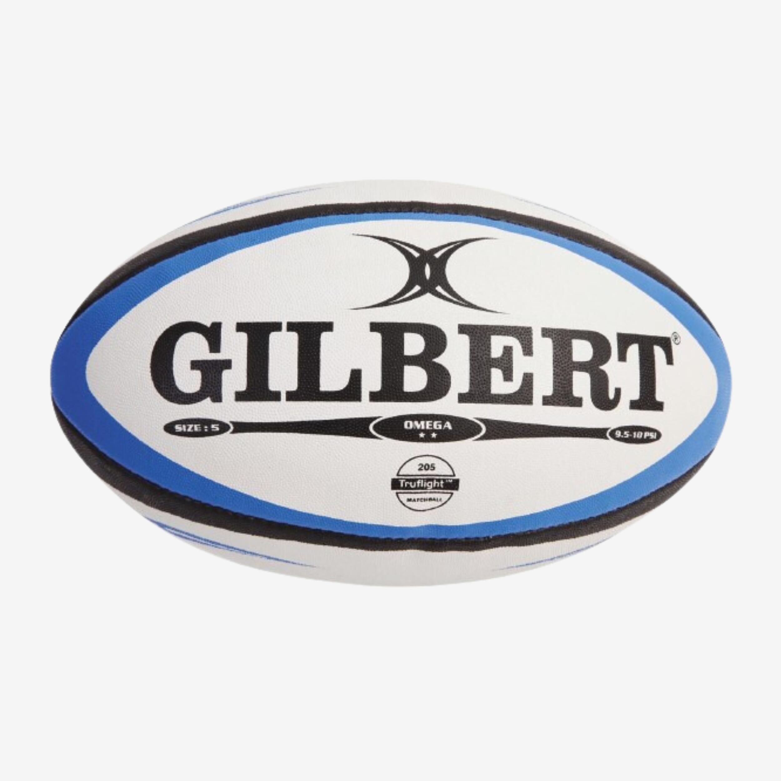 Size 5 Rugby Ball Omega - White/Blue 1/2