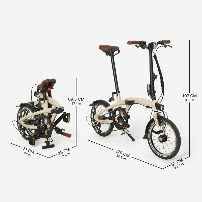 Velo pliant ultra compact fold light 1 seconde beige pour les clubs et collectivites Decathlon Pro