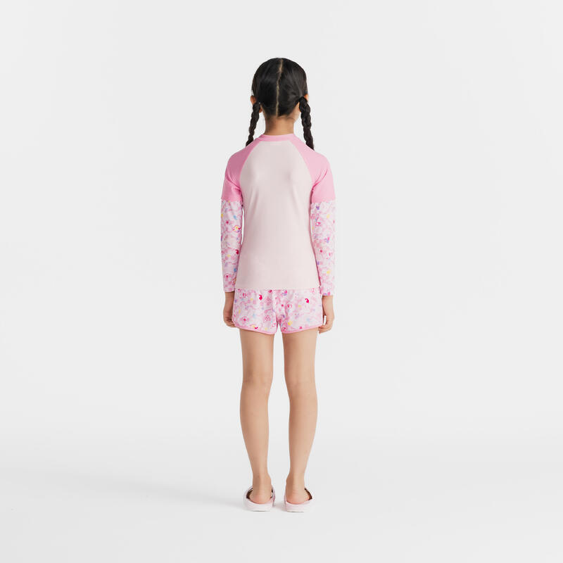 兒童款抗 UV 半拉鍊式上衣 500－粉紅色