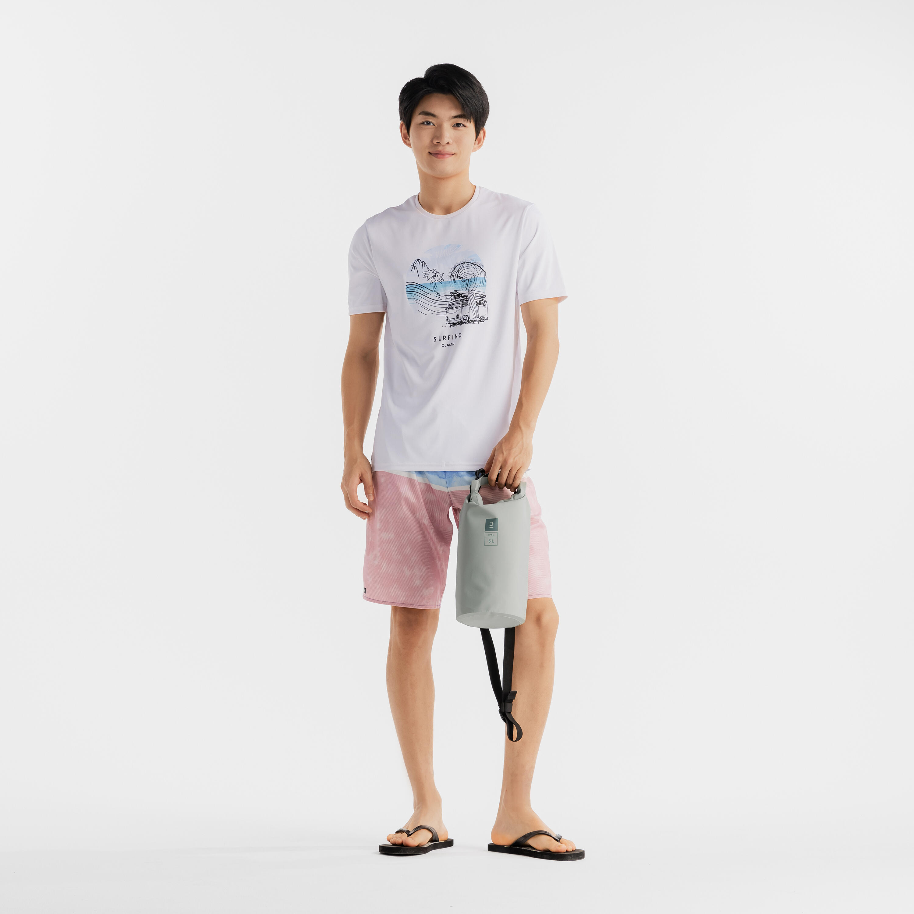 Men’s surfing sun protection T-shirt beach white