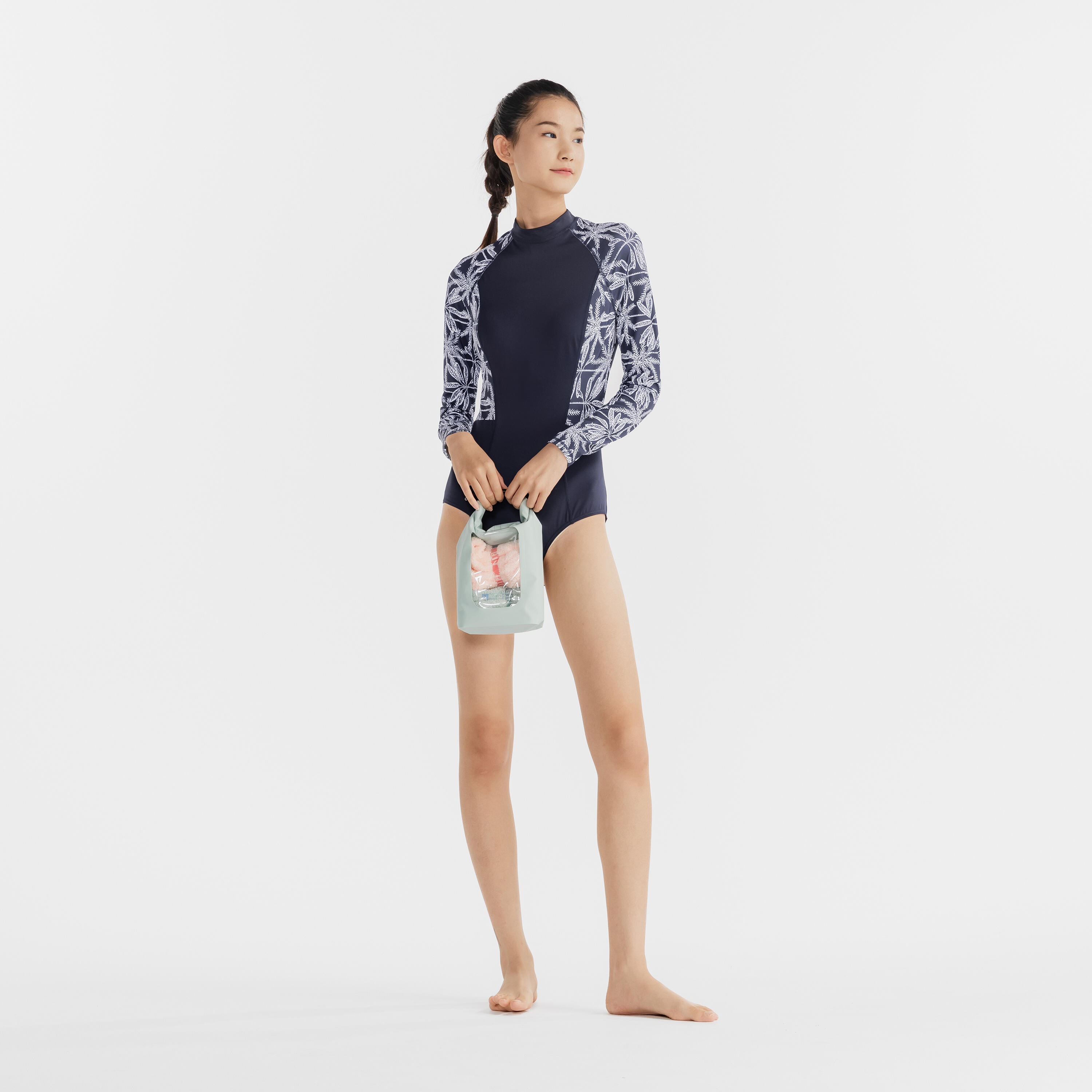 Women's one piece long sleeve surf swimsuit- cn jane -navy palmer