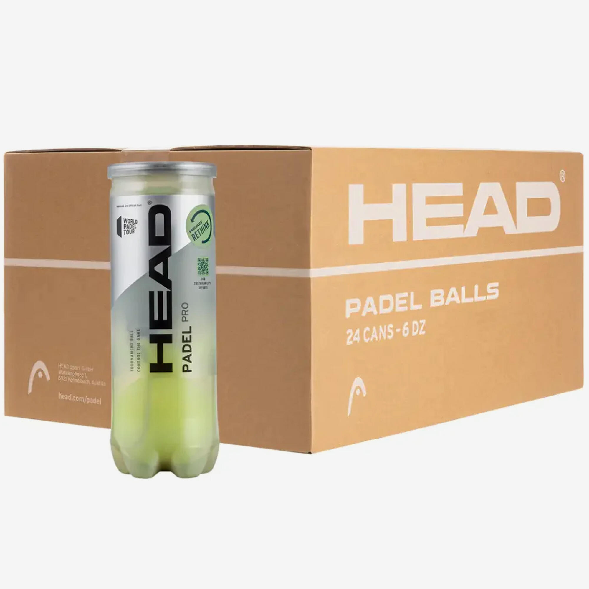 HEAD Pressurized Padel Balls Padel Pro Case of 24 Tubes of 3 Balls