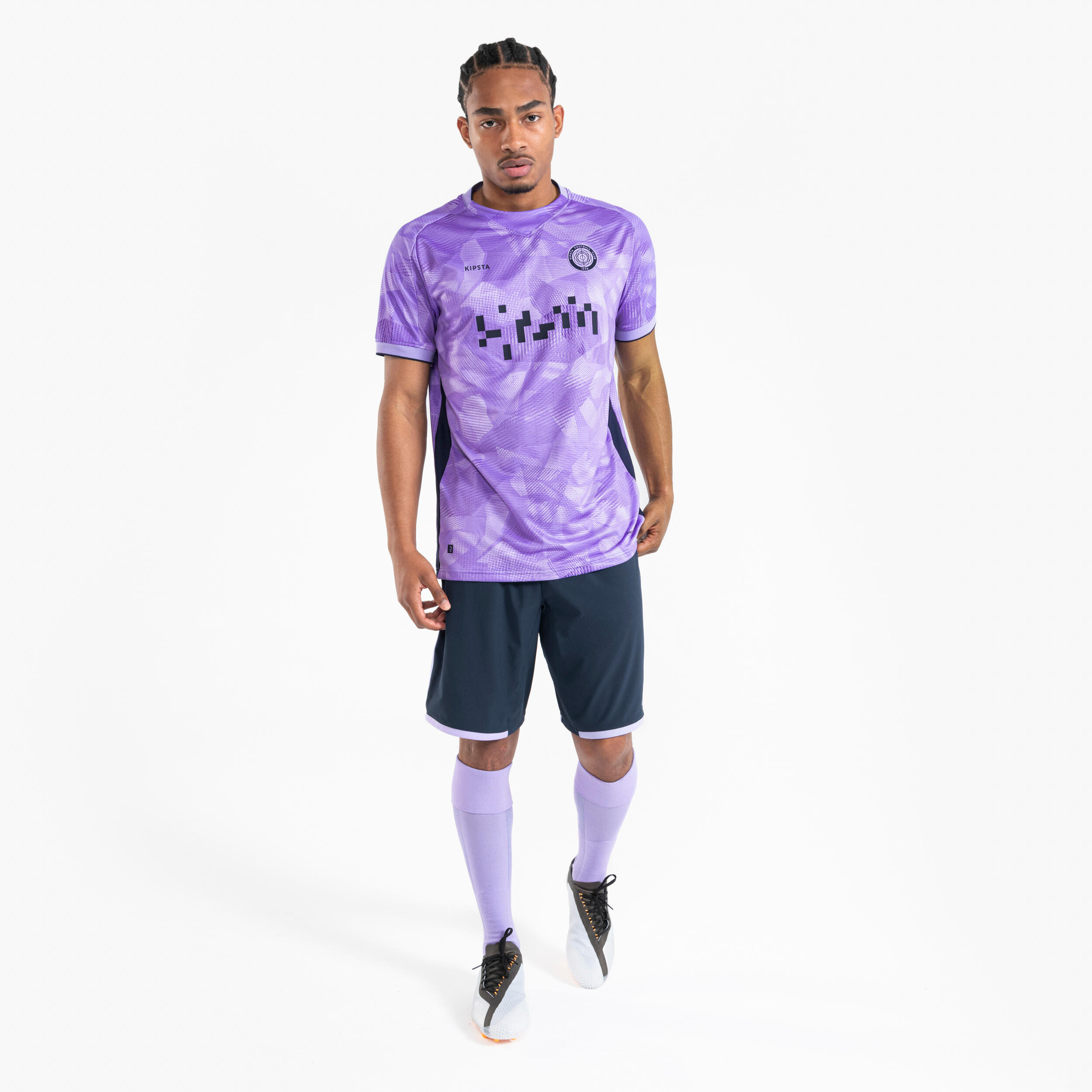 Short-Sleeved Football Shirt Viralto II - Parma Navy and Neon Purple 5/9