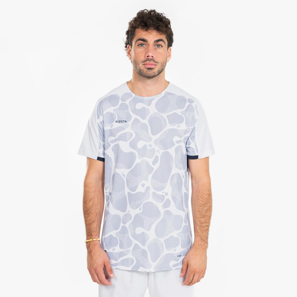 MAILLOT DE FOOTBALL ADULTE MANCHES COURTES VIRALTO AQUA BLANC, GRIS & MARINE