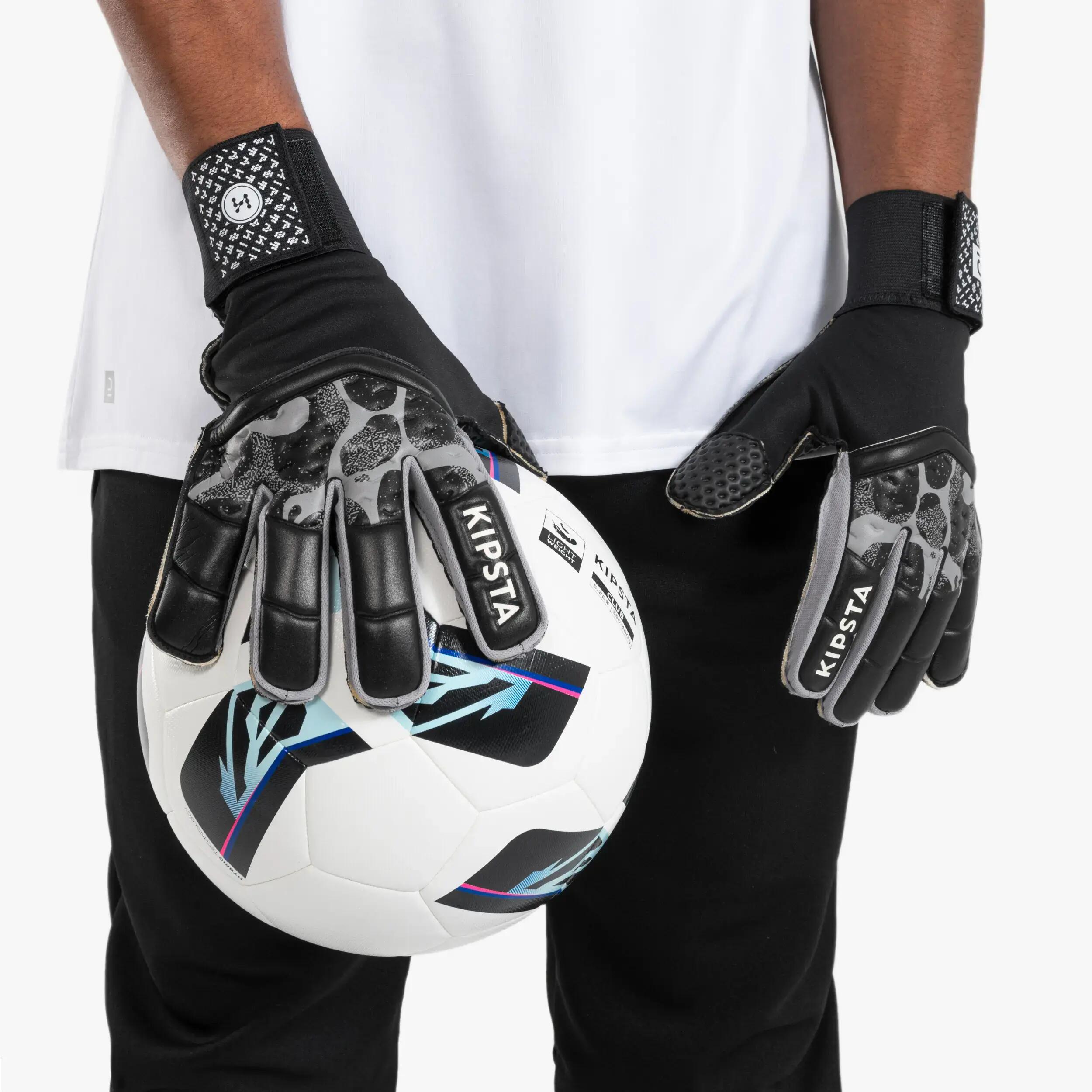 Guantes de arquero de fútbol para adultos Kipsta F100 Superesist negros 7/12