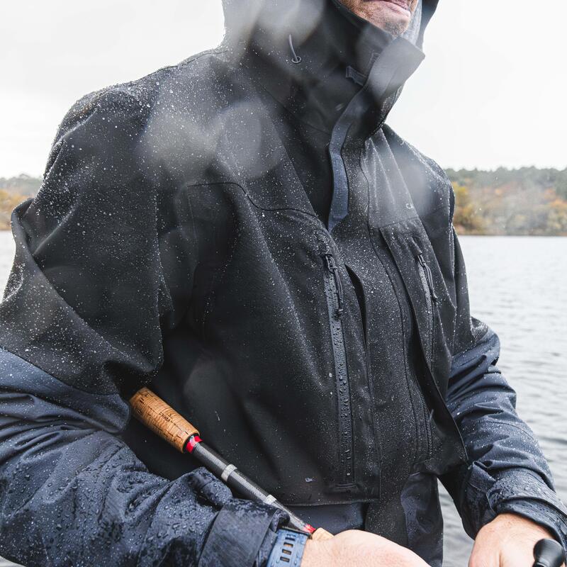 Veste de pêche imperméable Homme - FJ 500 WPF grise et noir